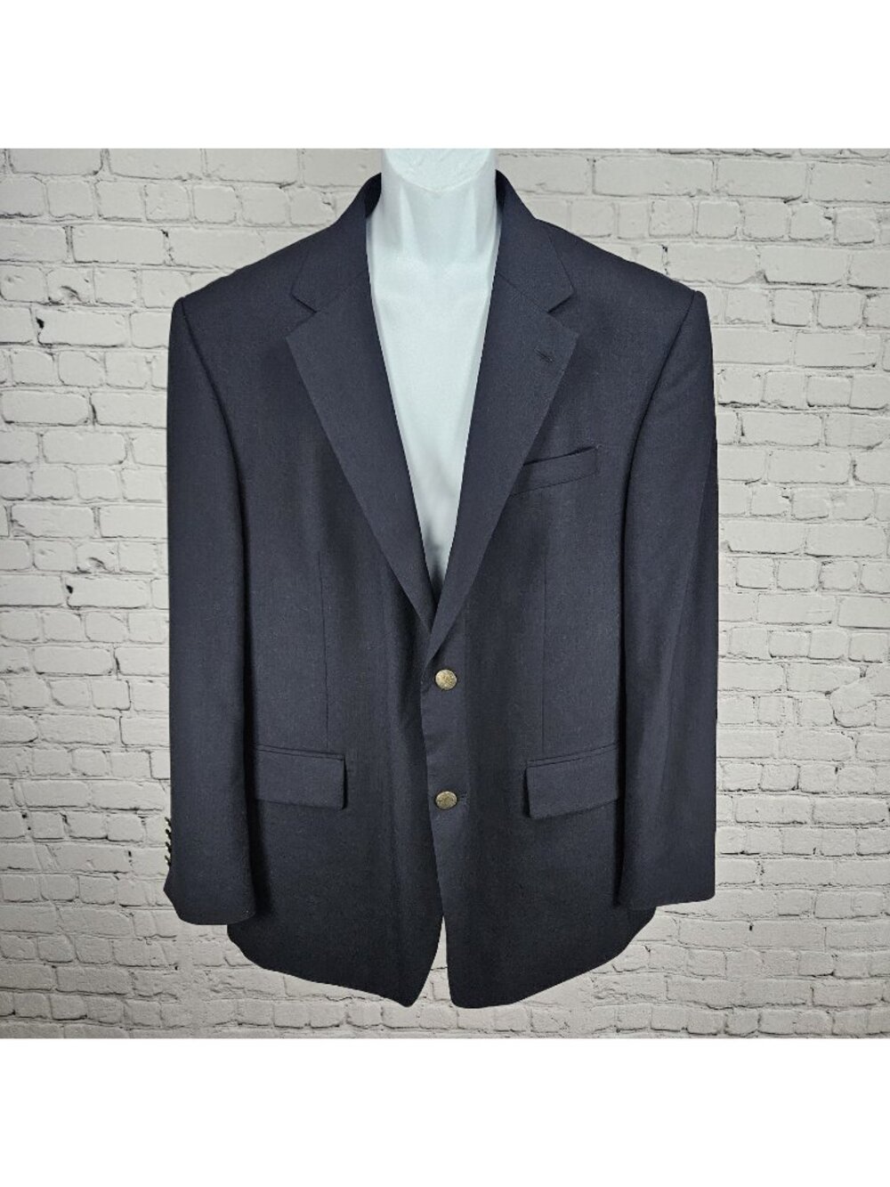 Oscar De La Renta Navy Wool Smart Blazer 2 Button Notch Ventless Sport Coat 46R